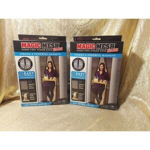 2x Magic Mesh Deluxe Hands Free Magnetic Screen Doors 83" x 39" Black New